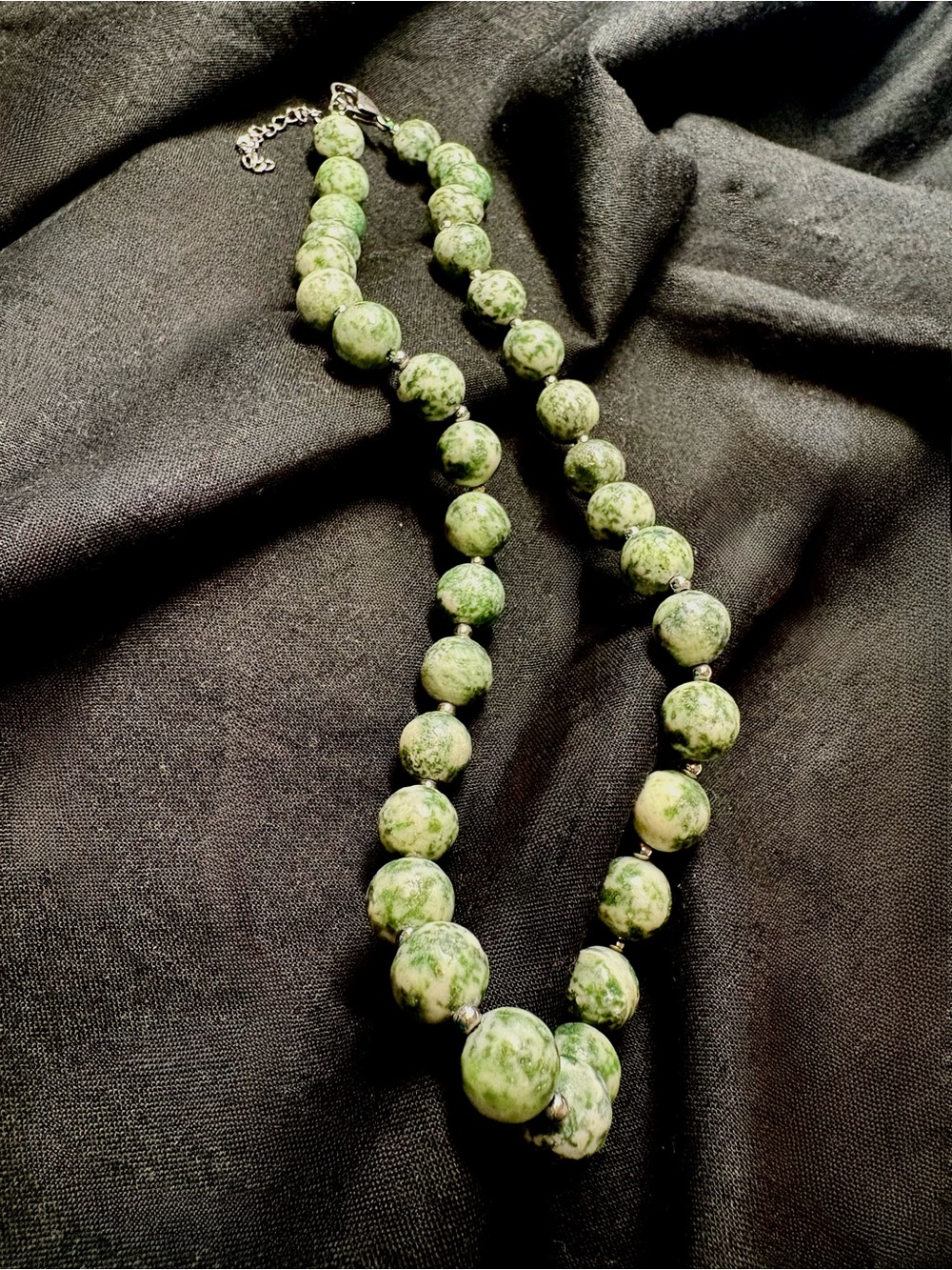 Green Jasper Beaded Necklace 18-20” in Stainless Steel
